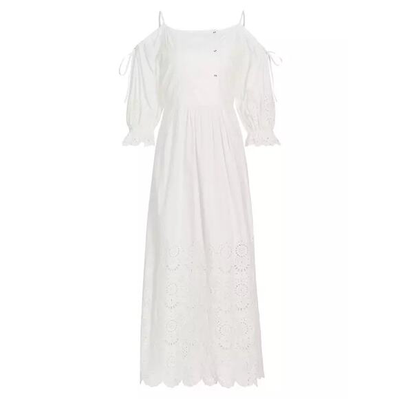 Ulla Johnson White Off the shoulder Puff Sleeve Narcisa Eyelet Maxi Dress sz 0 - Picture 5 of 14
